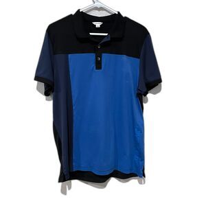 ❤️ Calvin Klein Polo Shirt Blue Color Block Logo Short Sleeve - Men's Large